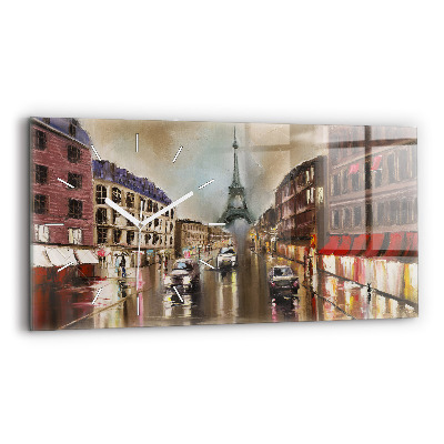 Glass wall clock rectangular City of Paris