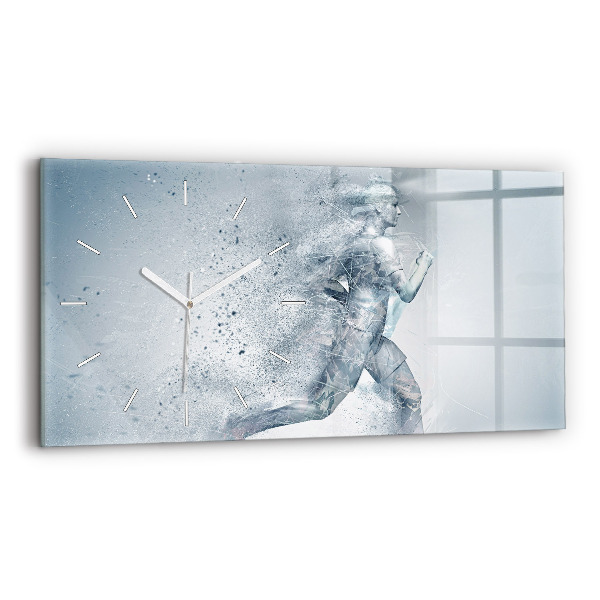 Glass wall clock rectangular Running man