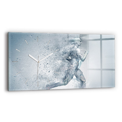 Glass wall clock rectangular Running man