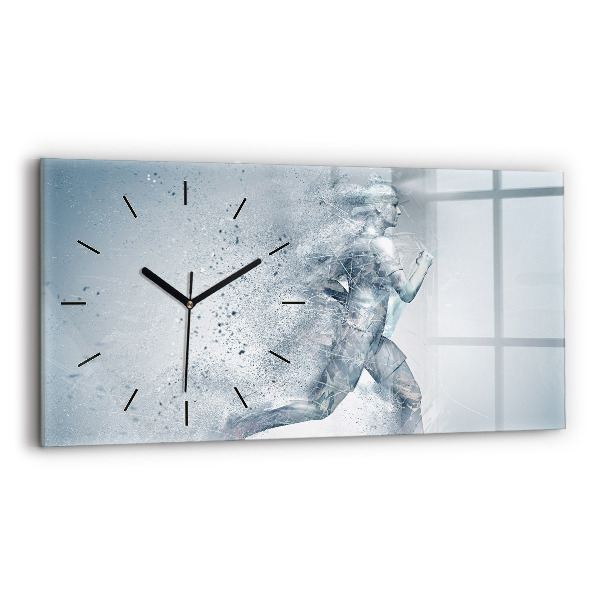 Glass wall clock rectangular Running man