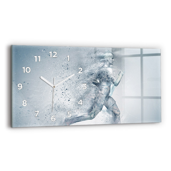 Glass wall clock rectangular Running man