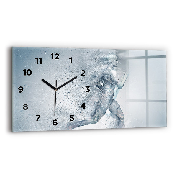 Glass wall clock rectangular Running man