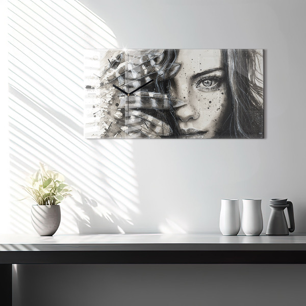 Glass wall clock rectangular Painted portrait