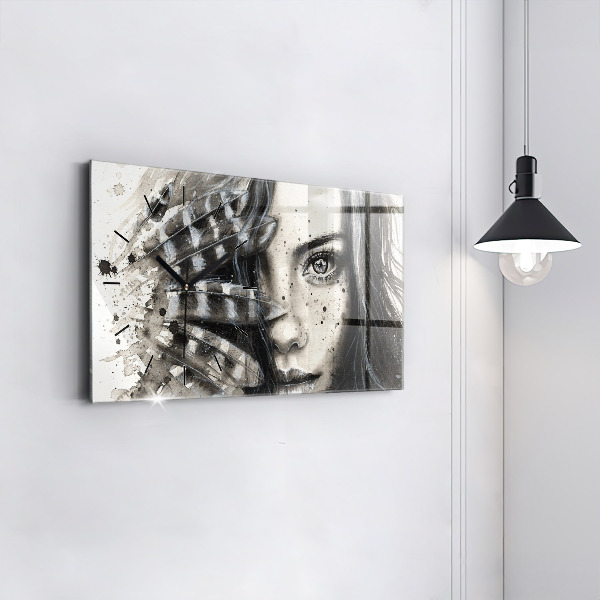 Glass wall clock rectangular Painted portrait