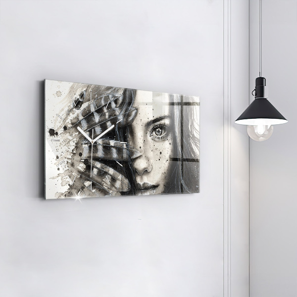 Glass wall clock rectangular Painted portrait