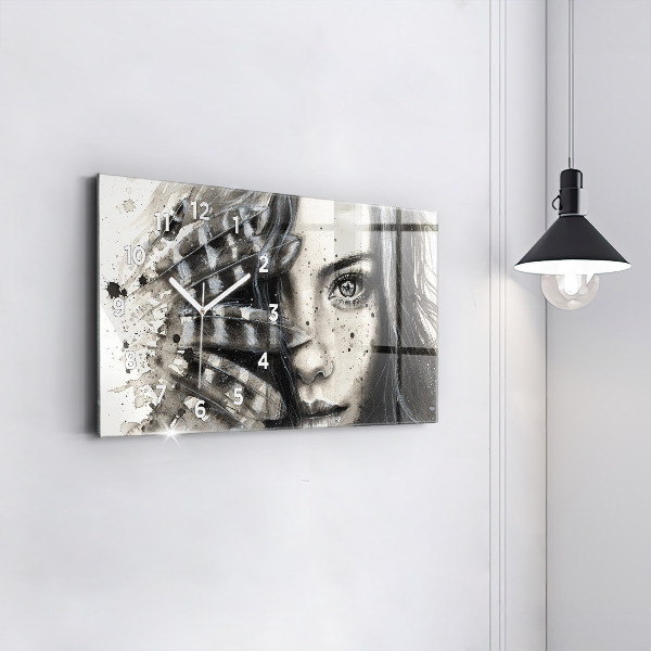 Glass wall clock rectangular Painted portrait