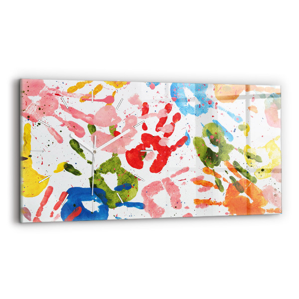 Glass wall clock rectangular Children's handprints