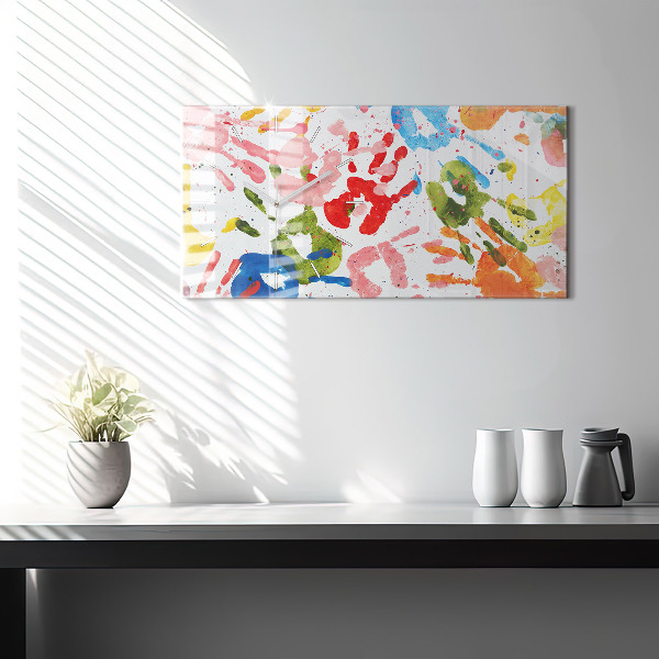 Glass wall clock rectangular Children's handprints