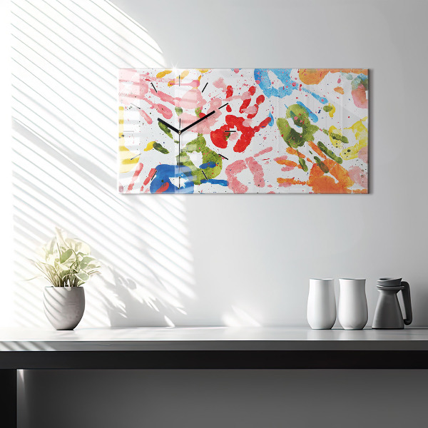Glass wall clock rectangular Children's handprints