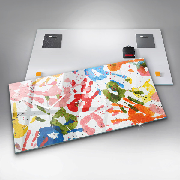 Glass wall clock rectangular Children's handprints