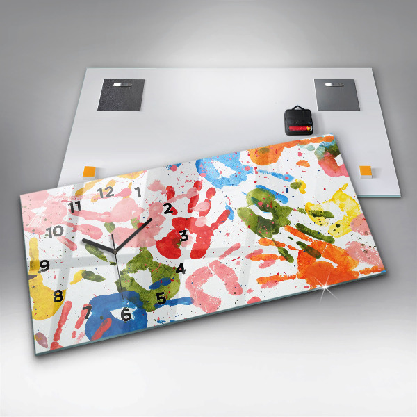 Glass wall clock rectangular Children's handprints