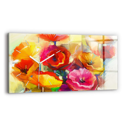 Glass wall clock rectangular Colorful poppies