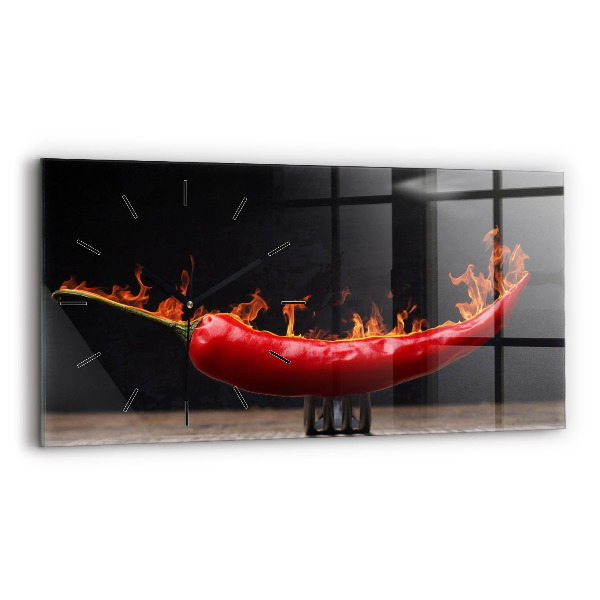 Glass wall clock rectangular Pepperoni Pepper