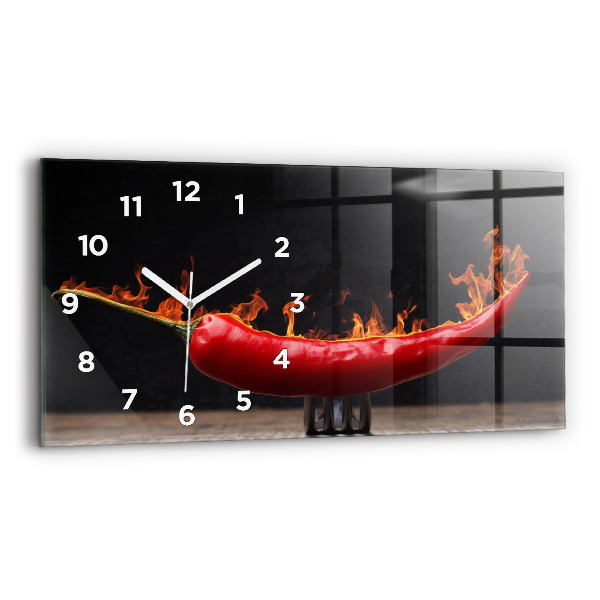Glass wall clock rectangular Pepperoni Pepper