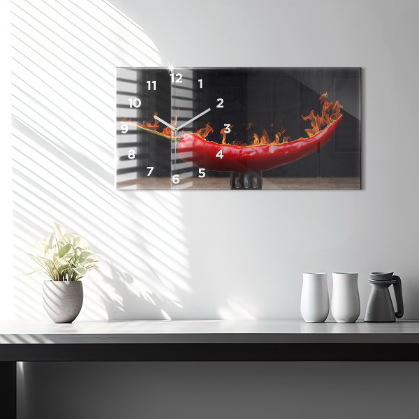 Glass wall clock rectangular Pepperoni Pepper