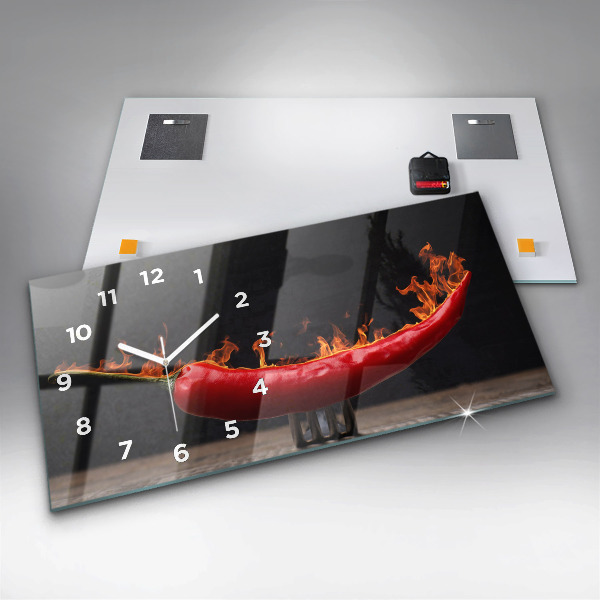 Glass wall clock rectangular Pepperoni Pepper