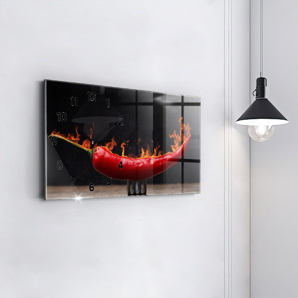 Glass wall clock rectangular Pepperoni Pepper