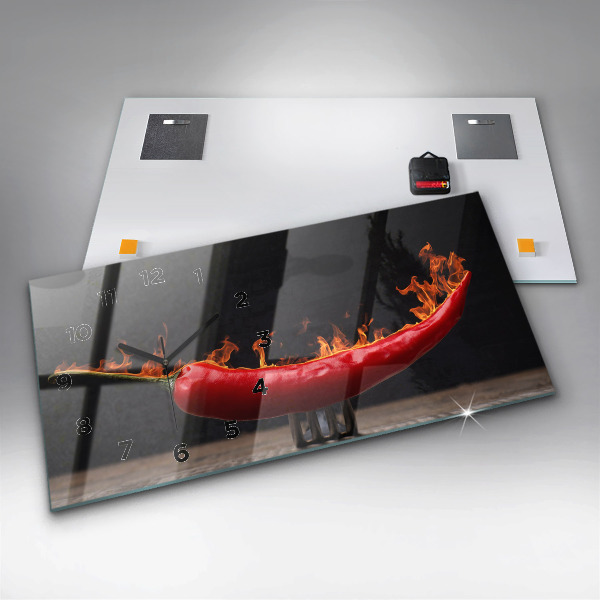 Glass wall clock rectangular Pepperoni Pepper