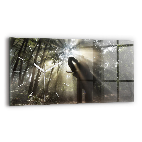 Glass wall clock rectangular Elephant In The Jungle
