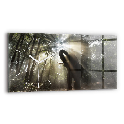 Glass wall clock rectangular Elephant In The Jungle
