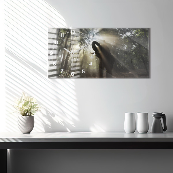 Glass wall clock rectangular Elephant In The Jungle