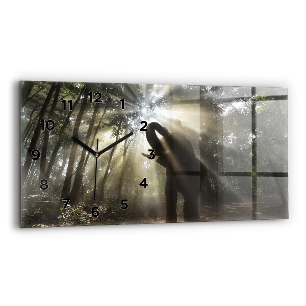 Glass wall clock rectangular Elephant In The Jungle