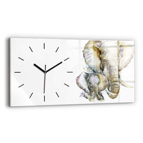 Glass wall clock rectangular Painted animals elephants