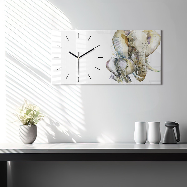 Glass wall clock rectangular Painted animals elephants