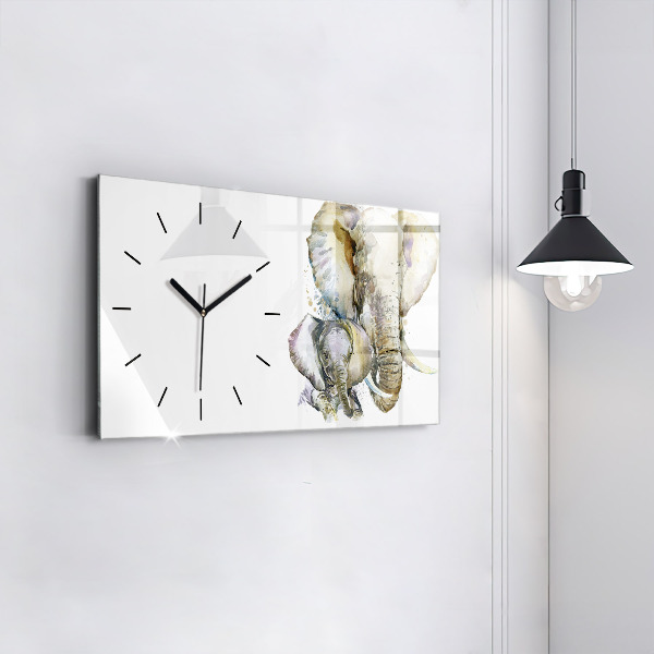 Glass wall clock rectangular Painted animals elephants