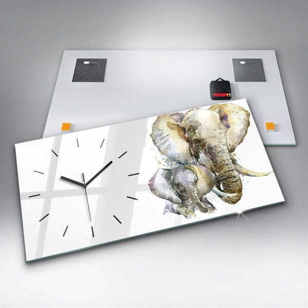 Glass wall clock rectangular Painted animals elephants