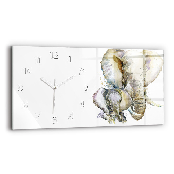 Glass wall clock rectangular Painted animals elephants