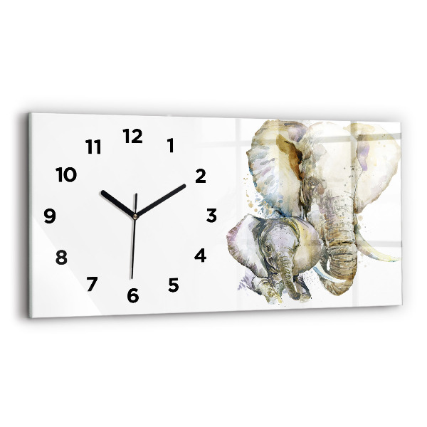 Glass wall clock rectangular Painted animals elephants