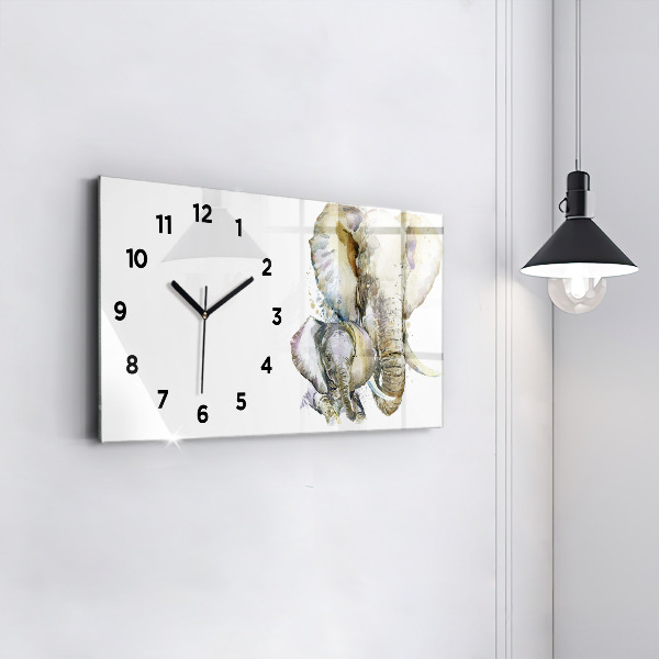 Glass wall clock rectangular Painted animals elephants
