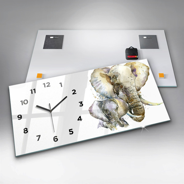 Glass wall clock rectangular Painted animals elephants
