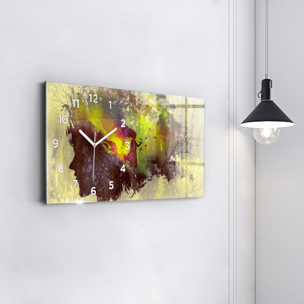 Glass wall clock rectangular Woman in the forest