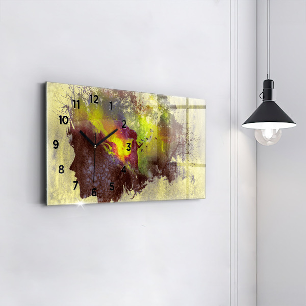 Glass wall clock rectangular Woman in the forest