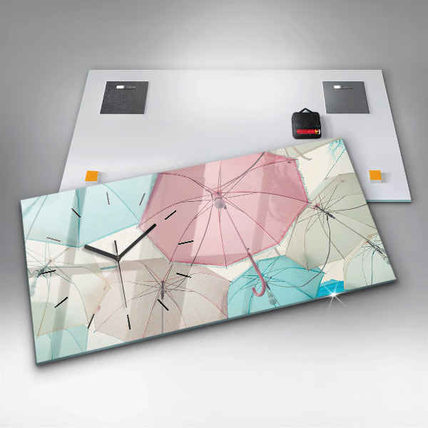 Glass wall clock rectangular Pastel umbrellas