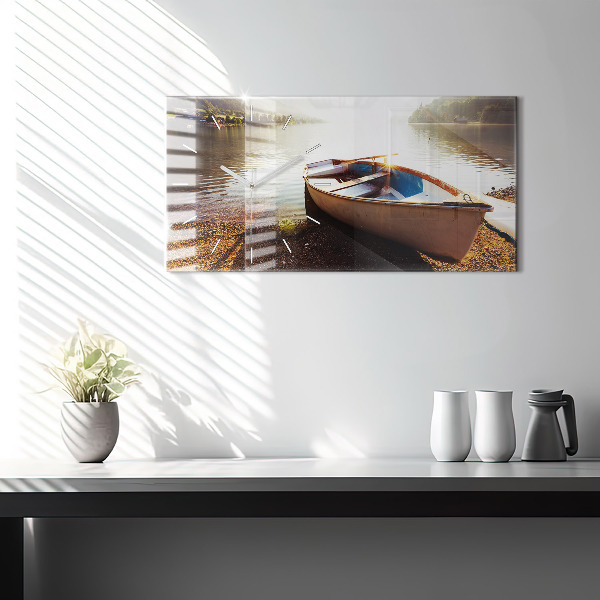 Glass wall clock rectangular Lake view