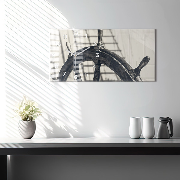 Glass wall clock rectangular Ancient ship