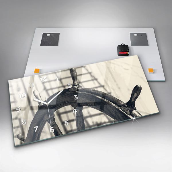 Glass wall clock rectangular Ancient ship