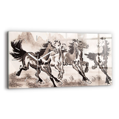Glass wall clock rectangular Galloping horses