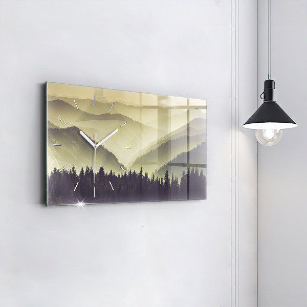 Glass wall clock rectangular Misty Mountain Slopes