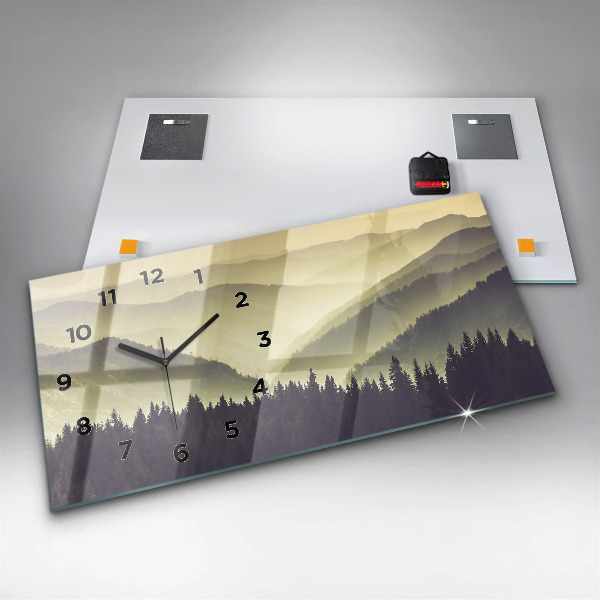 Glass wall clock rectangular Misty Mountain Slopes