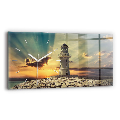 Glass wall clock rectangular Lighthouse On The Sea