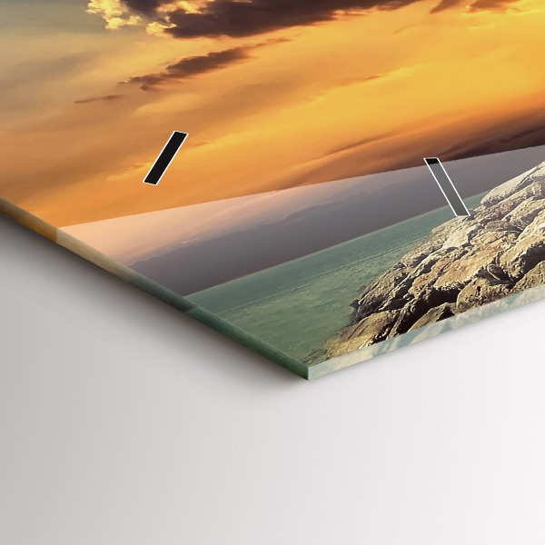 Glass wall clock rectangular Lighthouse On The Sea