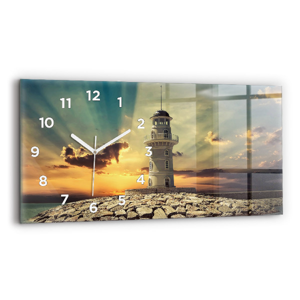 Glass wall clock rectangular Lighthouse On The Sea