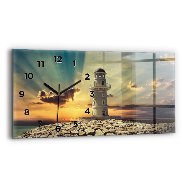 Glass wall clock rectangular Lighthouse On The Sea
