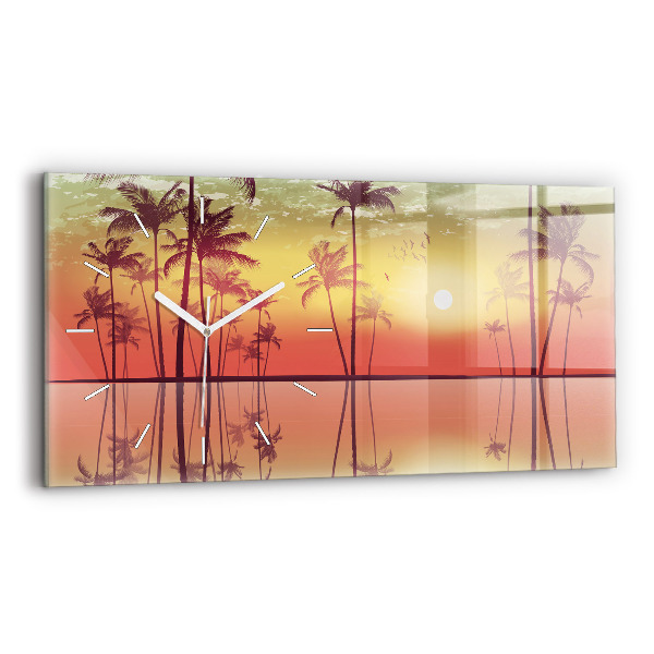 Glass wall clock rectangular Tropical palm trees