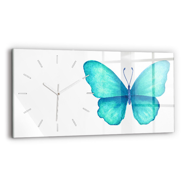 Glass wall clock rectangular Turquoise Summer Butterfly