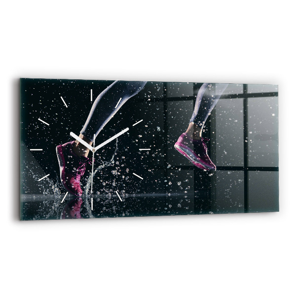 Glass wall clock rectangular Healthy lifestyle and running